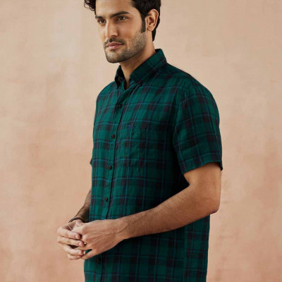 Men Green Tartan Checks Checked Casual Shirt