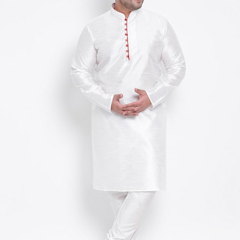 Men White Solid Kurta with Pyjamas