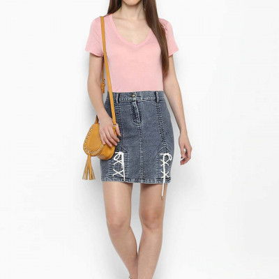 Women Blue Washed A-Line Denim Skirt