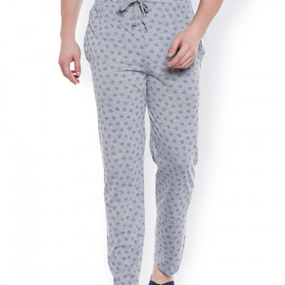 Men Grey Melange Printed Lounge Pants