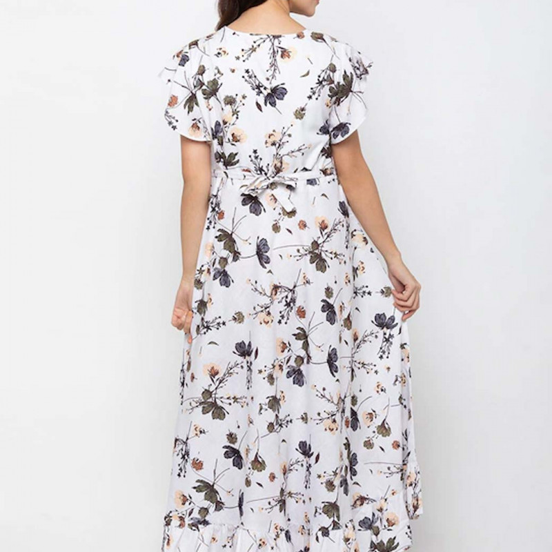 Women White & Green Floral Printed Maternity Nursing Maxi Dress